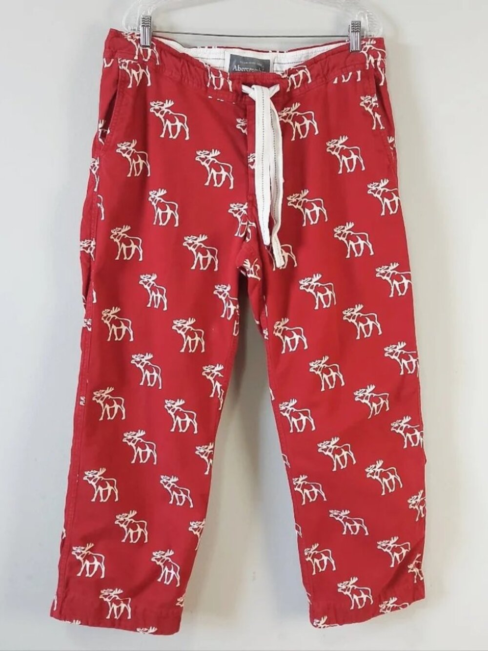 Abercrombie & Fitch Men Red Moose Holiday Flannel Pajama Pants Medium Drawstring